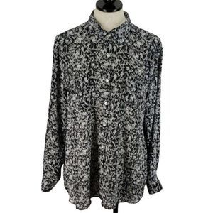Nicola sheer‎ black Abstract print button down large long sleeve roll tab shirt